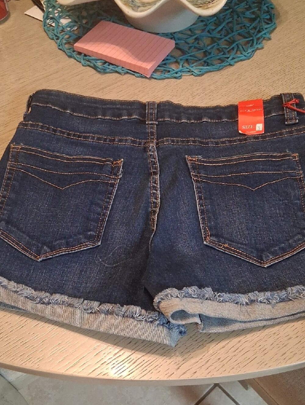 Dark Blue Denim Fold-Trim Women's Shorts - Picture 3 of 14